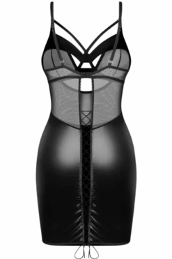 Wetlook-Netz Negligé mit String