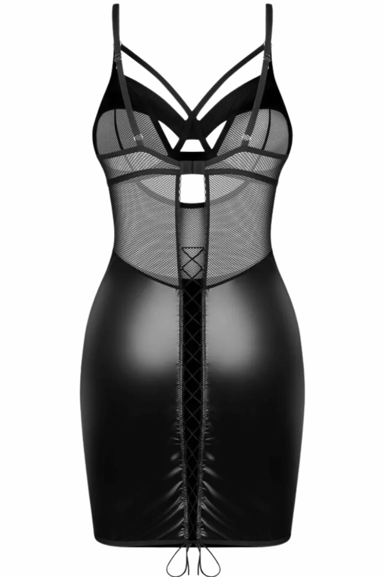 Wetlook-Netz Negligé mit String