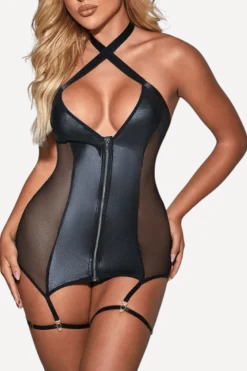 Wetlook Strapskleid schwarz