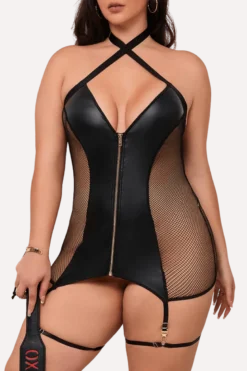 Wetlook Strapskleid schwarz Plus Size