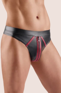 Wetlook-String schwarz rot